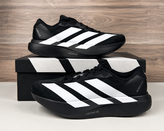 Adidas Adizero Boston 26 Lightstrike Pro sneaker in Cloud White and Core Black — men's premium running shoe by Swingdot Luxe