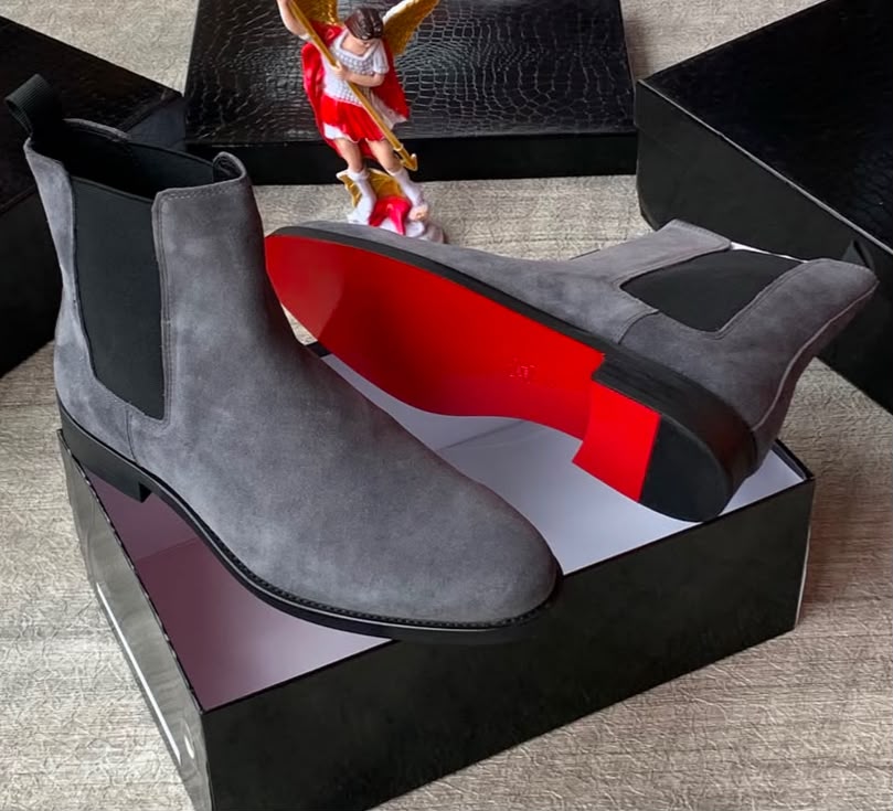 Christian Louboutin Men's Suede Chelsea Boot – Charcoal Grey