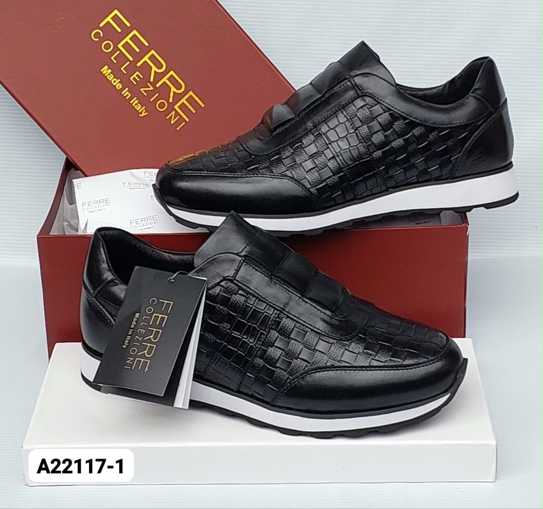Ferre Collezioni Woven Leather Slip-On Sneakers – 100% Authentic Italian Men's Luxury Shoes