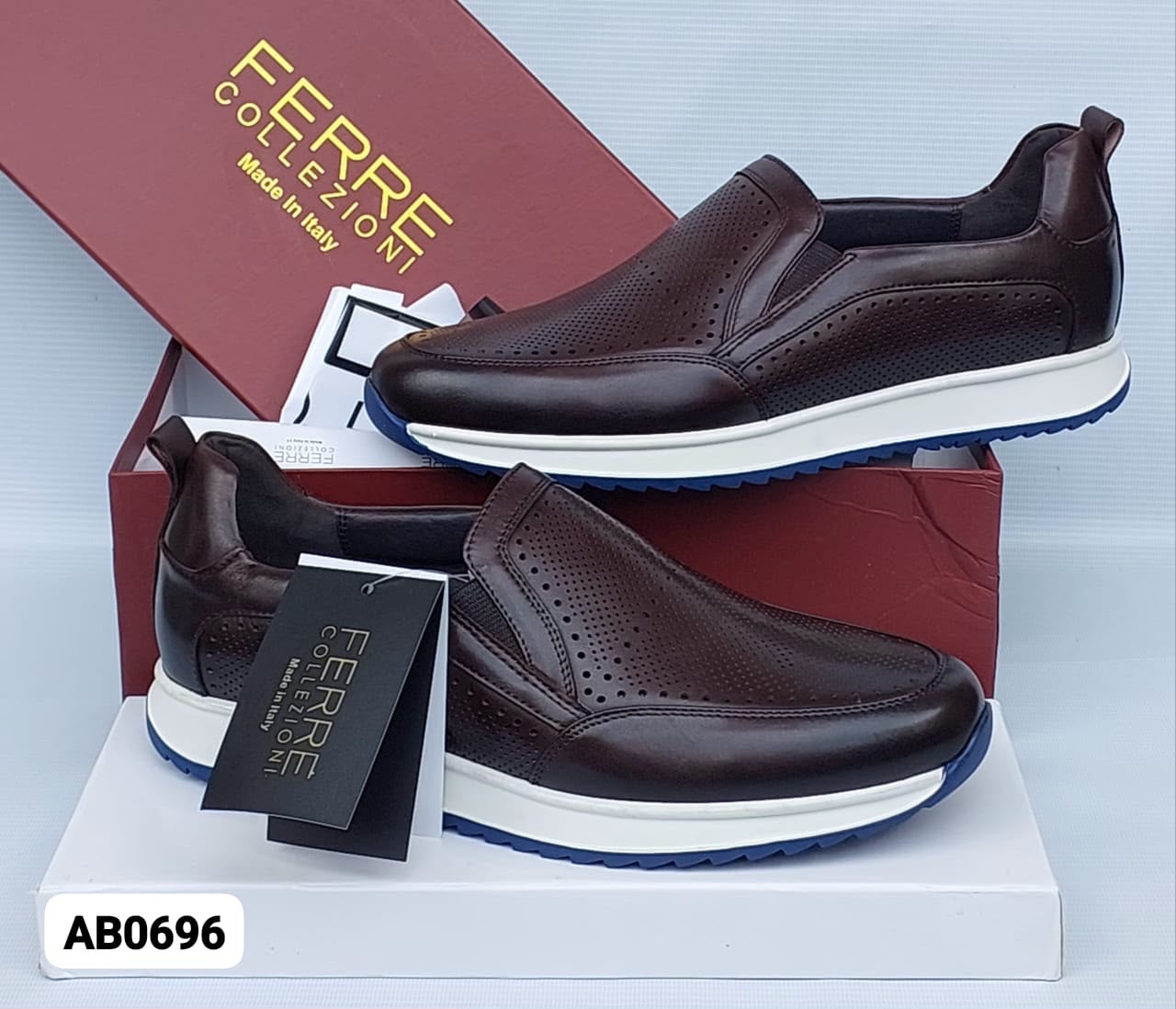 Ferre Collezioni Perforated Leather Slip-On Sneaker – Dark Brown