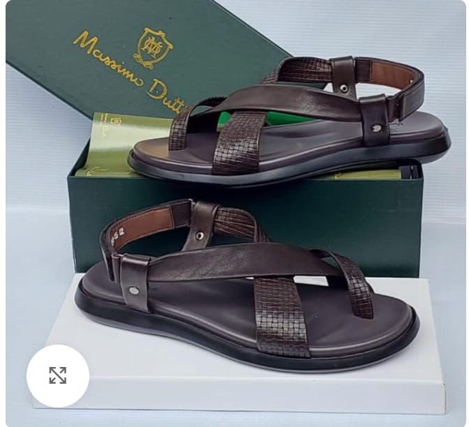 Massimo Dutti Men's Dark Brown Leather Woven Cross-Strap Sandal