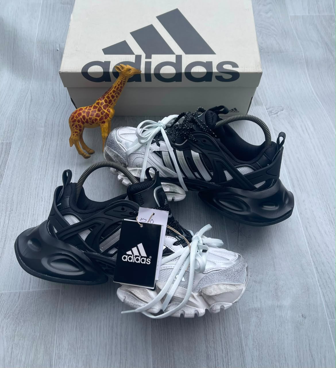 Adidas chunky mesh sneaker in triple black with coiled heel detail and sculptural rubber sole — Swingdot Luxe