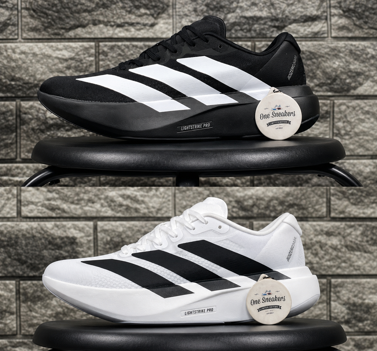  Adidas Adizero Boston 26 Lightstrike Pro sneaker in Core Black and Cloud White — men's premium running shoe by Swingdot Luxe
