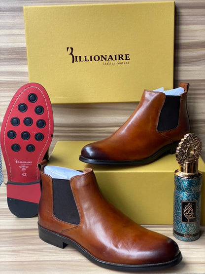Billionaire Italian Couture caramel tan leather Chelsea boots