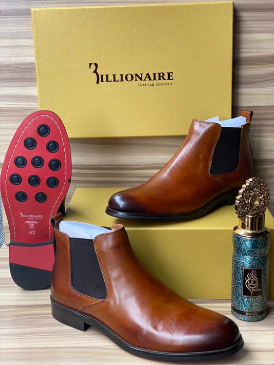 Billionaire Italian Couture caramel tan leather Chelsea boots