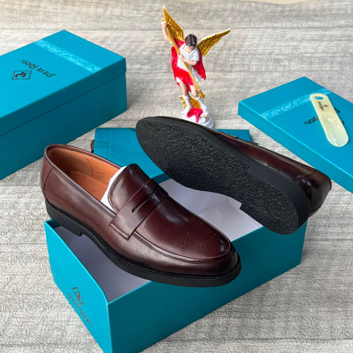 Shop the Steve Rori Men's Burgundy Burnished Leather Penny Loafer.