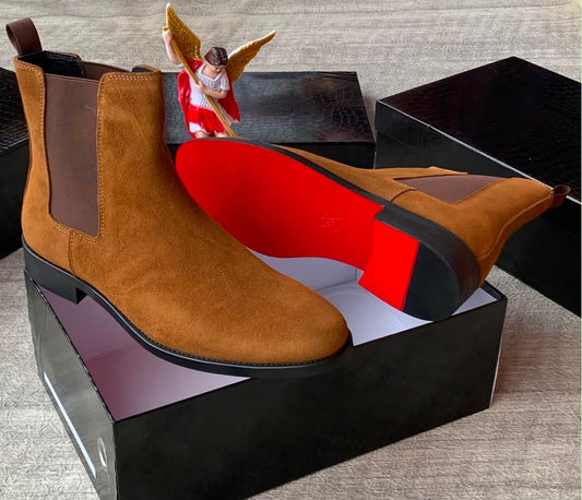 Christian Louboutin Men's Suede Chelsea Boot – Tan/Cognac