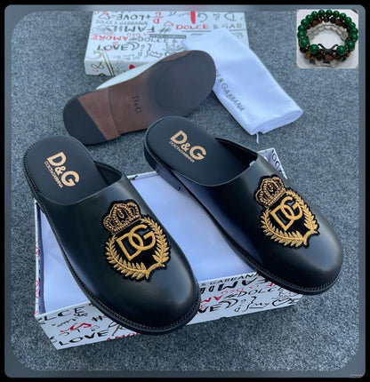 Dolce & Gabbana Crown Crest Leather Mule Slides