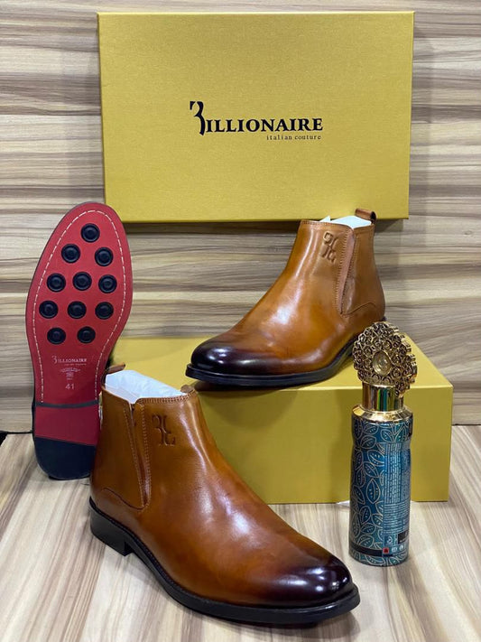 Billionaire Italian Couture Monogram Chelsea Boots – 100% Authentic Men's Luxury Leather Boots