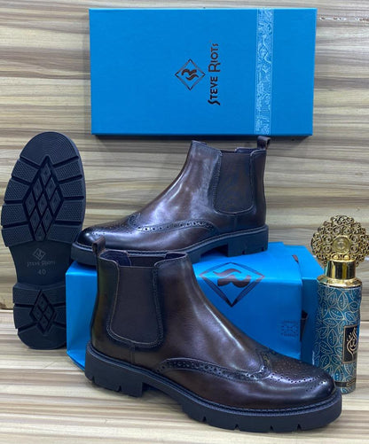 Steve Riots Brogue Chelsea Boots – 100% Authentic Men's Luxury Leather Boots