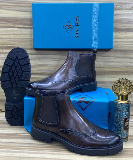 Steve Riots Brogue Chelsea Boots – 100% Authentic Men's Luxury Leather Boots