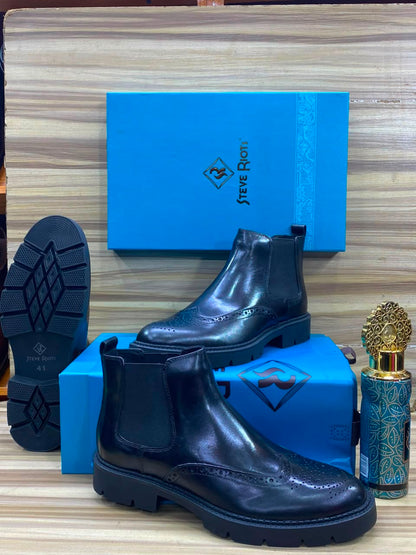 Steve Riots Brogue Chelsea Boots – 100% Authentic Men's Luxury Leather Boots