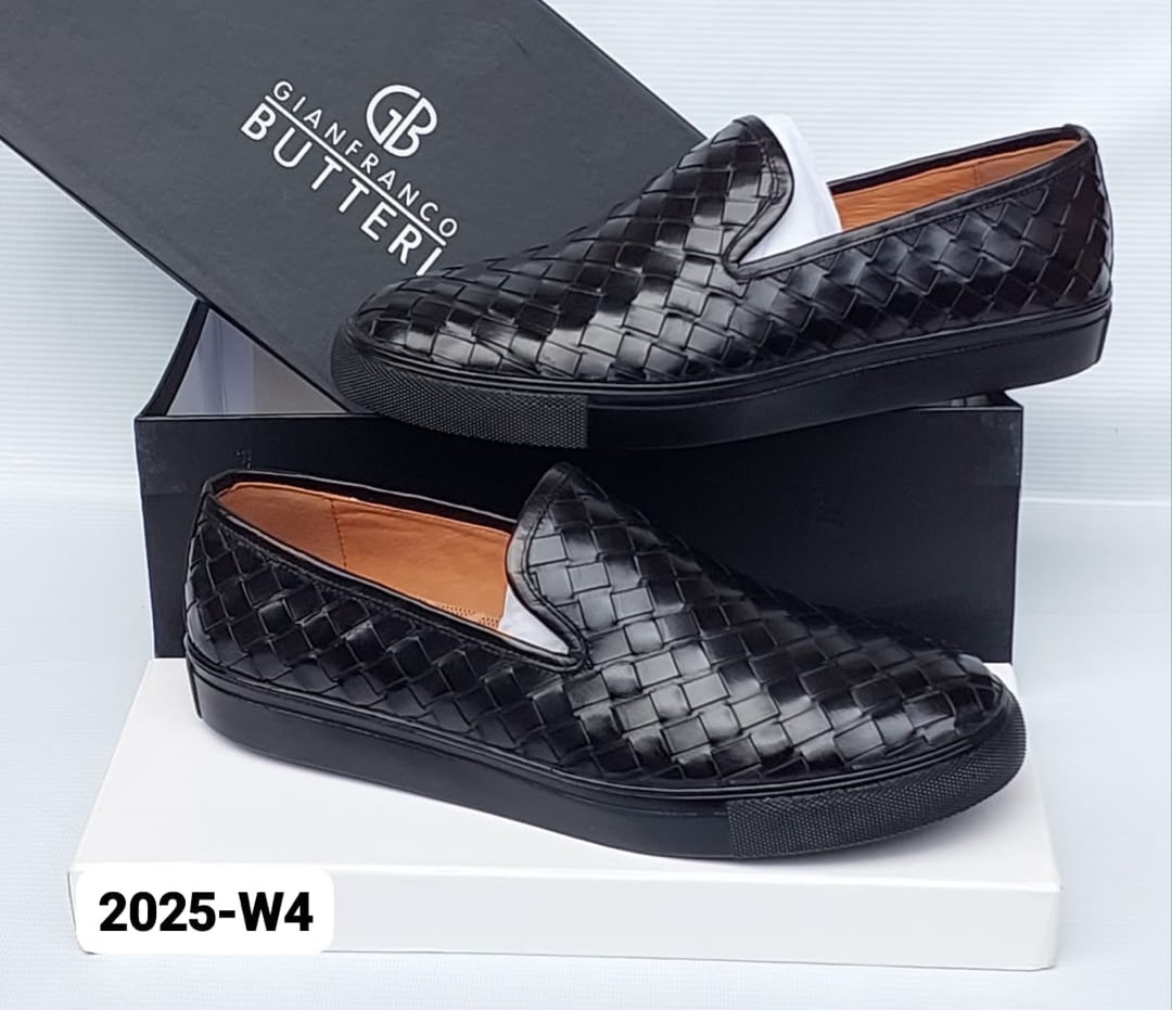 Gianfranco Butteri 2025-W4 Men's Woven Leather Slip-On Sneaker — Tan Brown