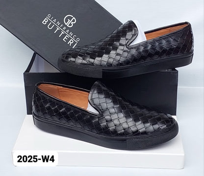 Gianfranco Butteri 2025-W4 Men's Woven Leather Slip-On Sneaker — Tan Brown