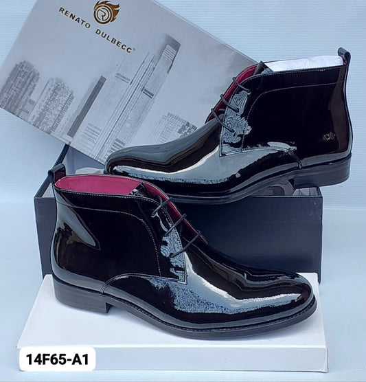 Renato Dulbecc 14F65-A1 Men's Patent Leather Chukka Boot — Gloss Black