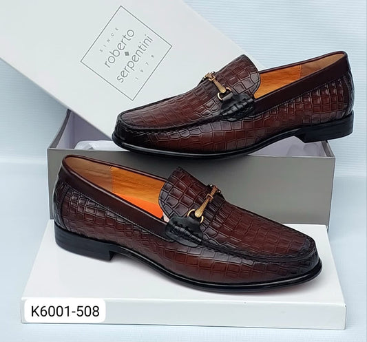 Roberto Serpentini Croc-Embossed Bit Loafer – Dark Brown