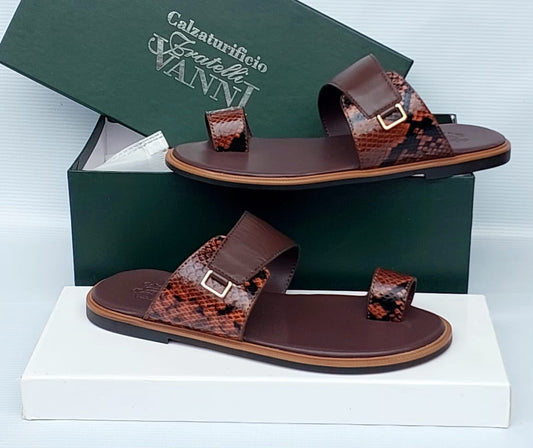 Fratelli Vanti Python-Embossed Double-Strap Leather Sandals – Men's Luxury Slides