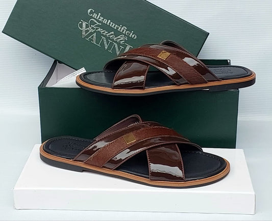 Fratelli Vanni Patent Leather Crossover Slide Sandals – Men's Luxury Slides