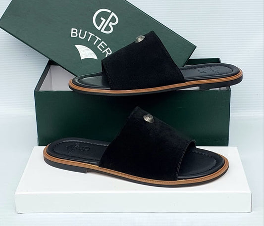 GB Butter Black Suede Single-Strap Slide Sandals – Men's Luxury Slides
