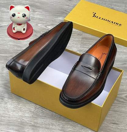 Billionaire Italian Couture Men's Penny Loafer — Dark Cognac Brown Leather