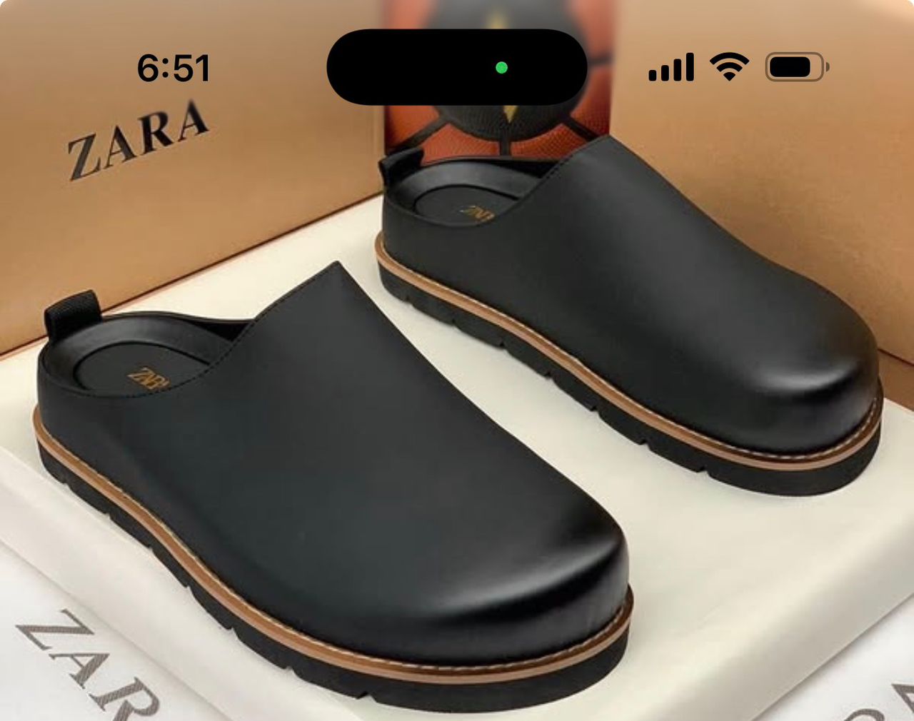 Zara Men's Smooth Leather Clog Mule — All Black