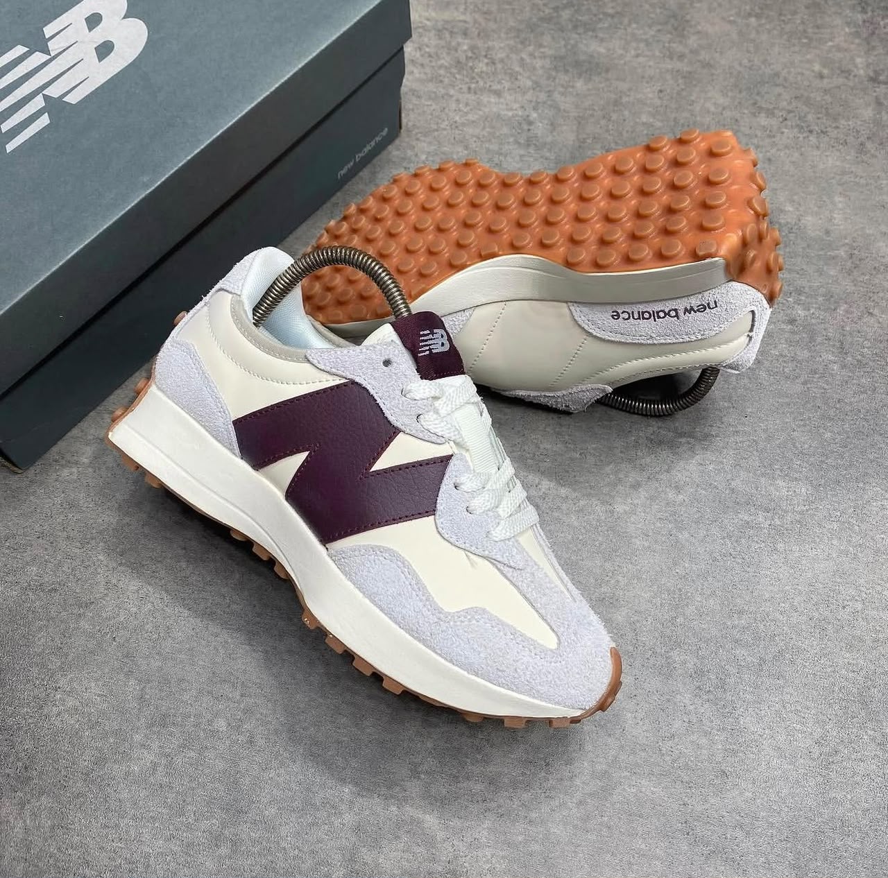 New Balance 327 Retro Sneaker — Grey/Cream/Burgundy