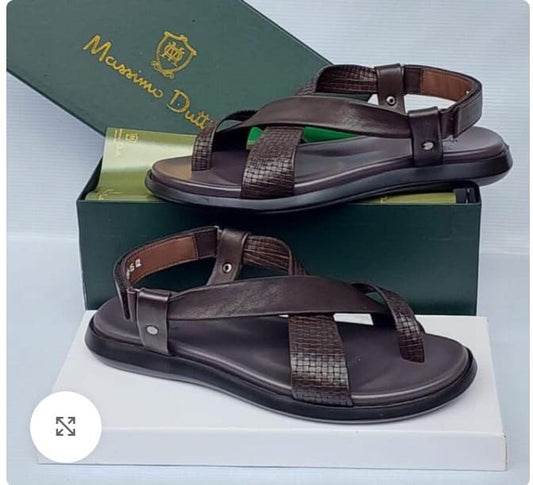 Massimo Dutti Men's Dark Brown Leather Woven Cross-Strap Sandal