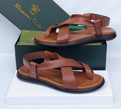 Massimo Dutti Men's Black Leather Woven Cross-Strap Sandal