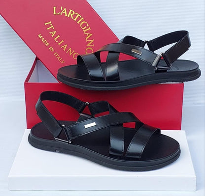 L'Artigiano Italiano Men's Dark Brown Leather Multi-Strap Sandal — Made in Italy