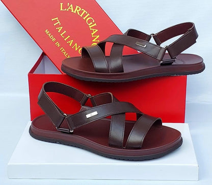 L'Artigiano Italiano Men's Dark Brown Leather Multi-Strap Sandal — Made in Italy