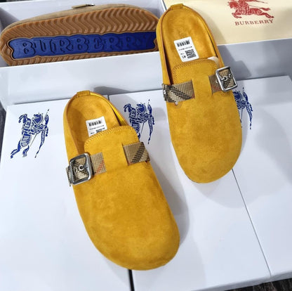 Burberry Black Suede Buckle Mule Slides — 100% Authentic