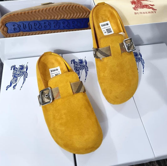 Burberry Black Suede Buckle Mule Slides — 100% Authentic