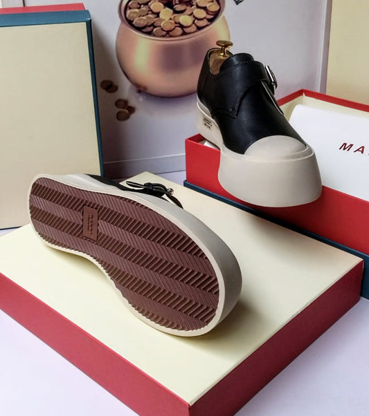 Black Leather Monk Strap Platform Sneaker – White Sole