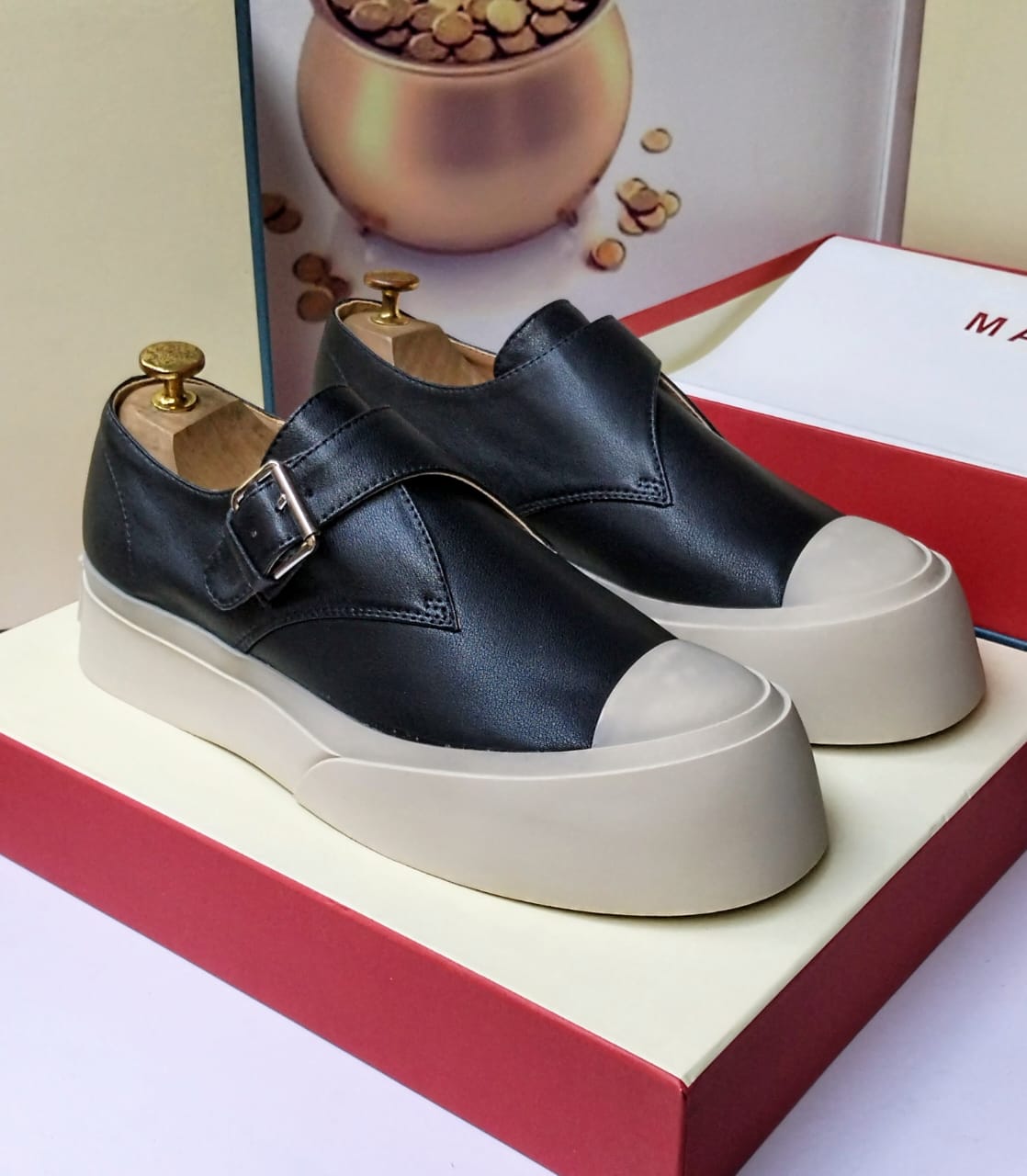 Tan Leather Monk Strap Platform Sneaker – White Sole