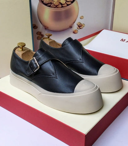 Tan Leather Monk Strap Platform Sneaker – White Sole