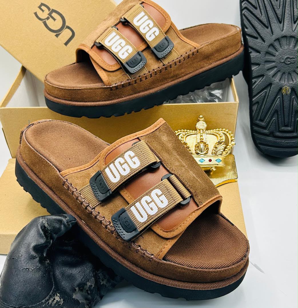 UGG Tasman X Chestnut Suede Double-Strap Slides — 100% Authentic