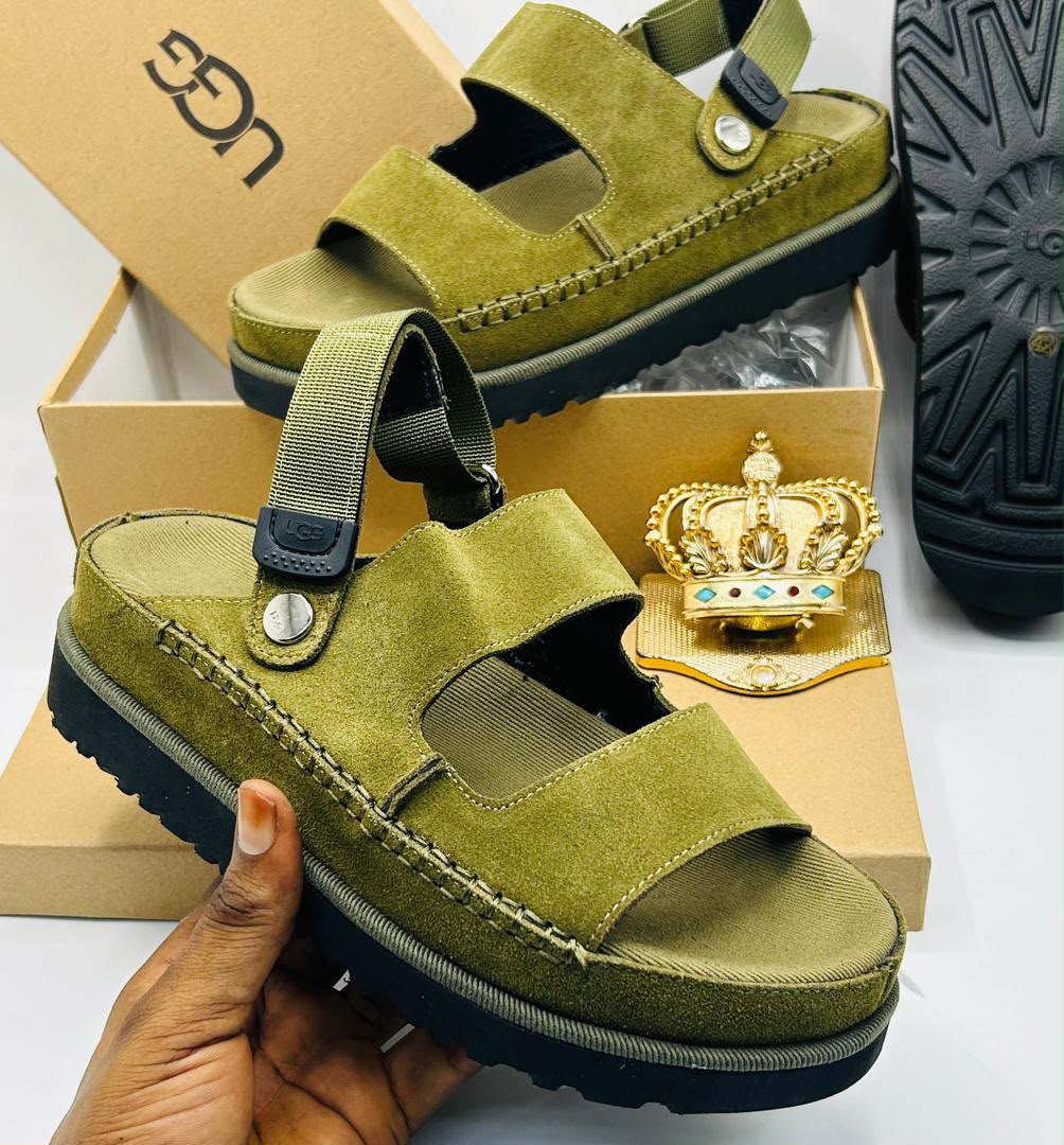 UGG Goldenstar Olive Green Suede Double-Strap Sandals — 100% Authentic