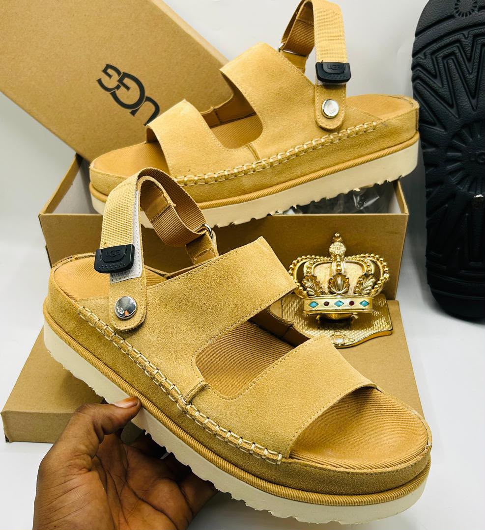 UGG Goldenstar Chestnut Suede Double-Strap Sandals — 100% Authentic
