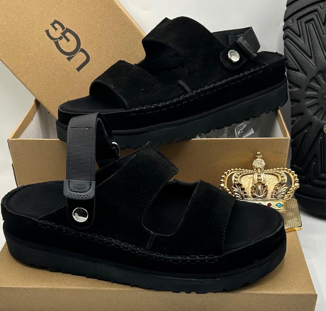 UGG Goldenstar Chestnut Suede Double-Strap Sandals — 100% Authentic