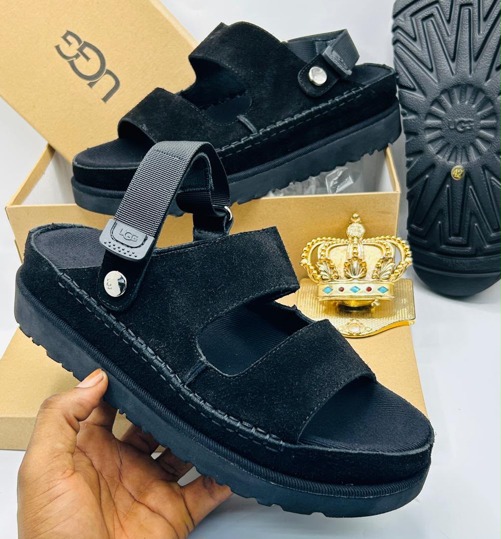 UGG Goldenstar Chestnut Suede Double-Strap Sandals — 100% Authentic