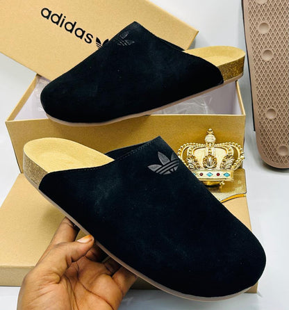 Adidas Originals Black Suede Trefoil Mule Clogs — 100% Authentic