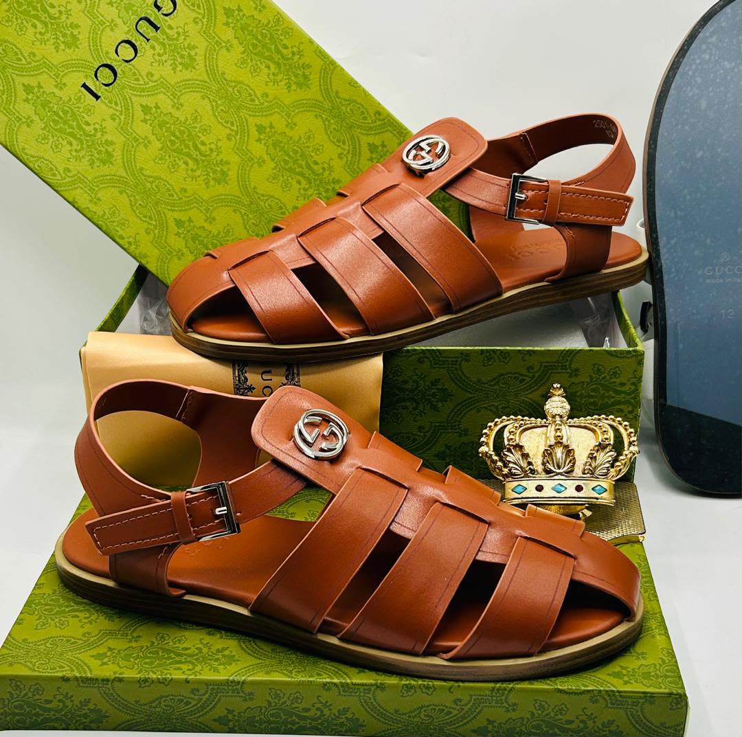 Gucci Black Leather Interlocking G Fisherman Sandals — 100% Authentic