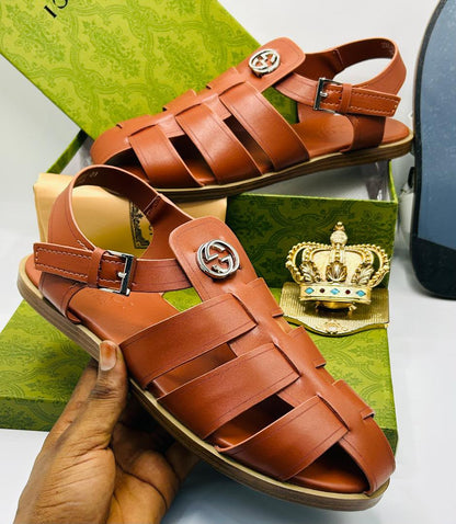 Gucci Black Leather Interlocking G Fisherman Sandals — 100% Authentic