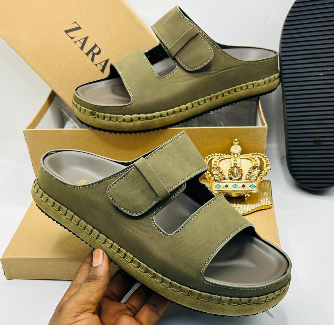 Zara Olive Green Double-Strap Platform Sandals — 100% Authentic