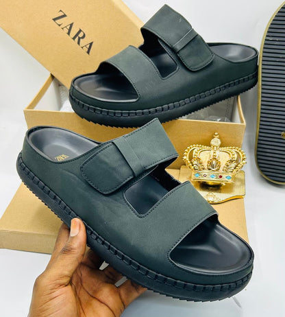 Zara Black Double-Strap Platform Sandals — 100% Authentic