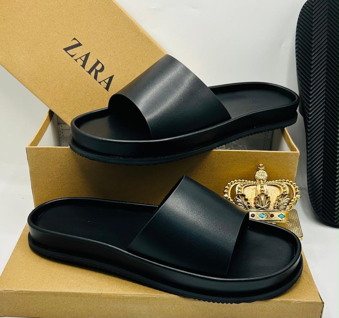 Zara Leather Platform Slide Sandals — 100% Authentic