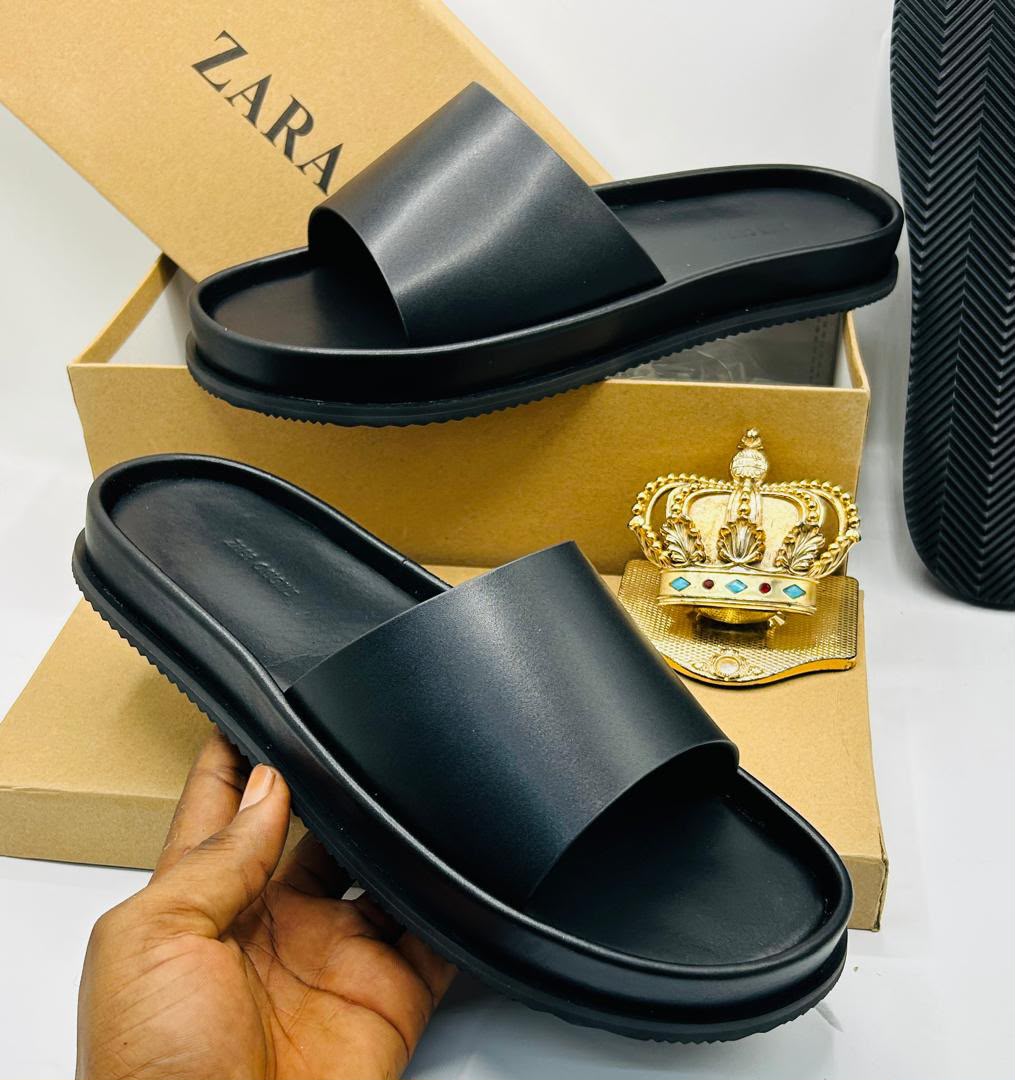 Zara Leather Platform Slide Sandals — 100% Authentic