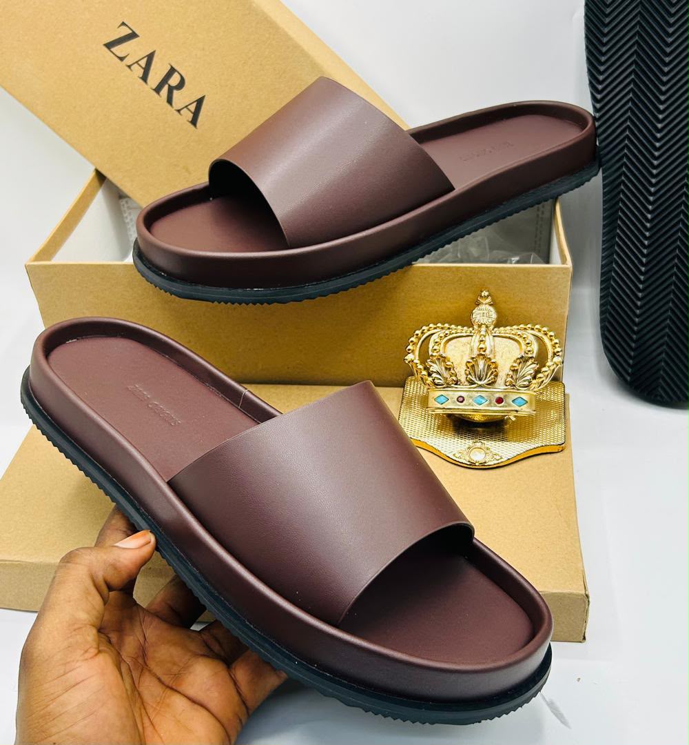 Zara Leather Platform Slide Sandals — 100% Authentic