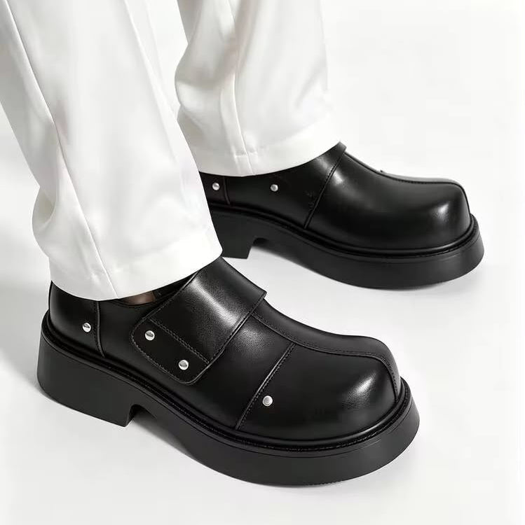 Premium black leather monk-strap loafers