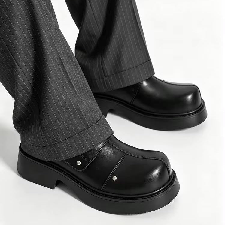 Premium black leather monk-strap loafers